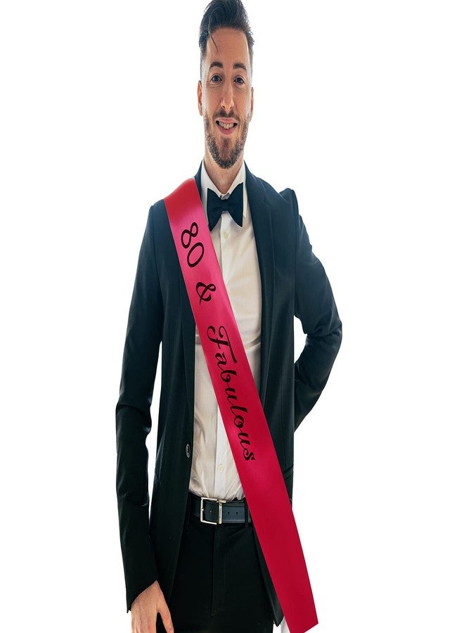 Hubops وشاح Hubops 80 & Fabulous لحفلات أعياد ميلاد الفتيات / وشاح عيد الميلاد الثمانين لتزيين الحفلات (أحمر) - Image 3